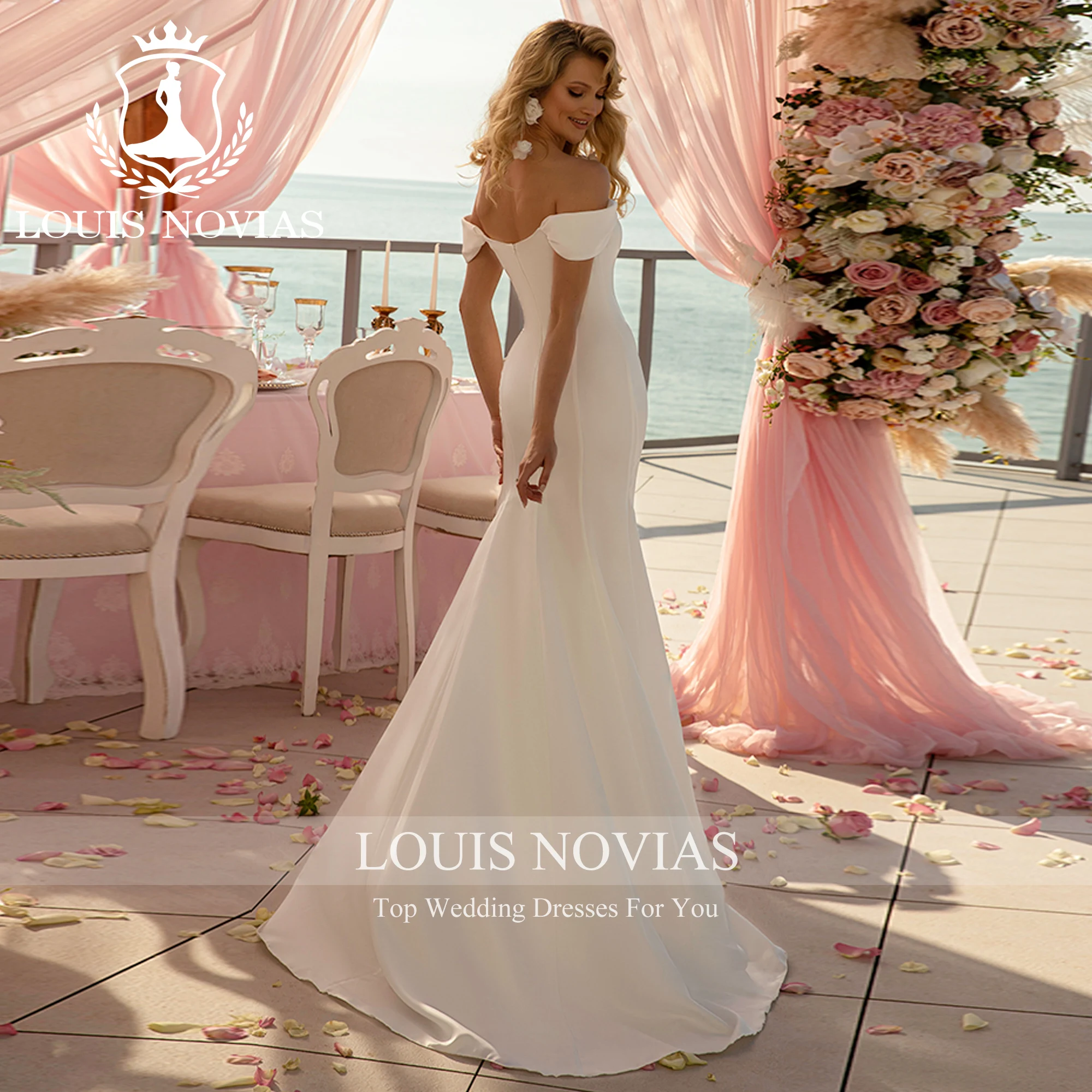 LOUIS NOVIAS Mermaid Satin Wedding Dress Sexy Off the Shoulder Sweetheart Detachable Train Wedding Gown Vestidos Novias De Saten