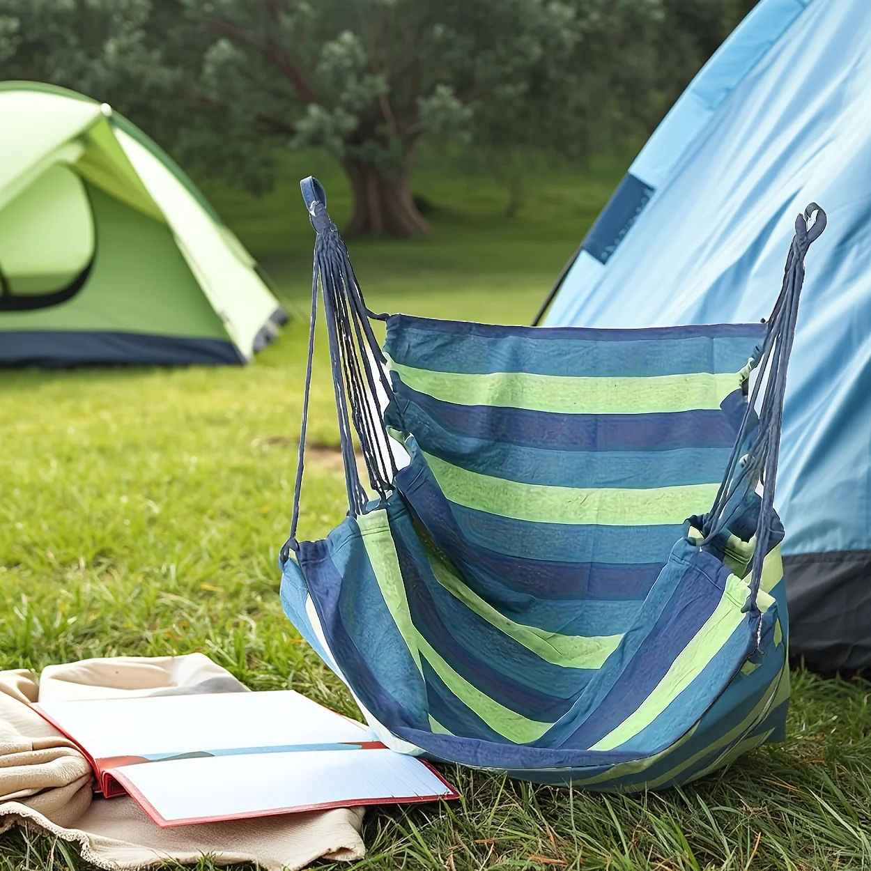 Heavy Duty Canvas Portable Camping Hammock Chair with Striped Design, Outdoor Hanging Swing Seat for Garden/Patio image 6