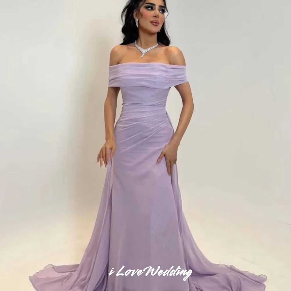 

Purple Strapless Evening Dress 2025 Off Shoulder Mermaid Elegant Sweep Train Floor-length Pleated Wedding Party Dress Customized