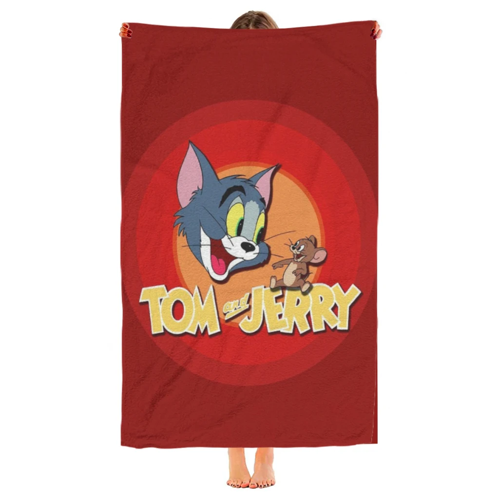 Anime-Tom-and-Jerry-Creative Beach Towel  Poncho Bathing Towels Cover-ups Quick Dry Sand Free Yoga Spa Gym Pool