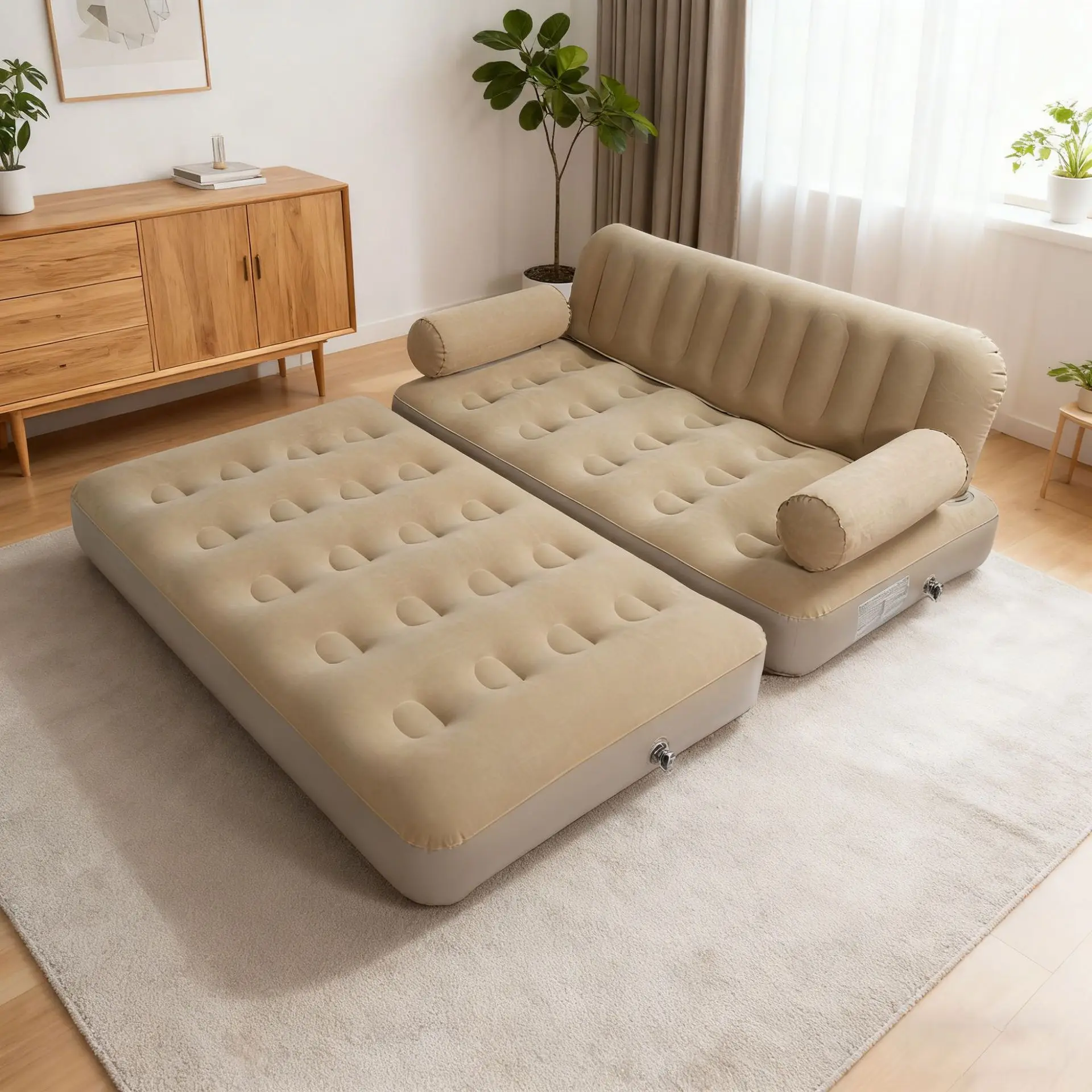 Outdoor camping folding inflatable sofa heightened backrest automatically thickened nap sofa bed household inflatable