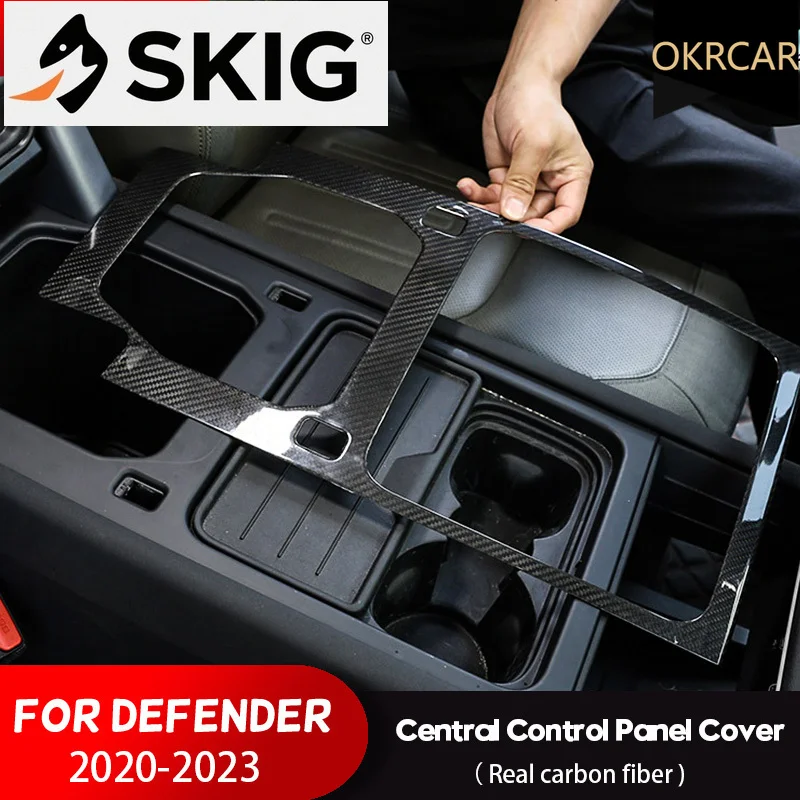 

Настоящее углеродное волокно для Land Rover Defender 110 2020 X P400 HSE, центральная панель управления автомобиля, рамка, крышка Tirm, автомобильные аксессуары