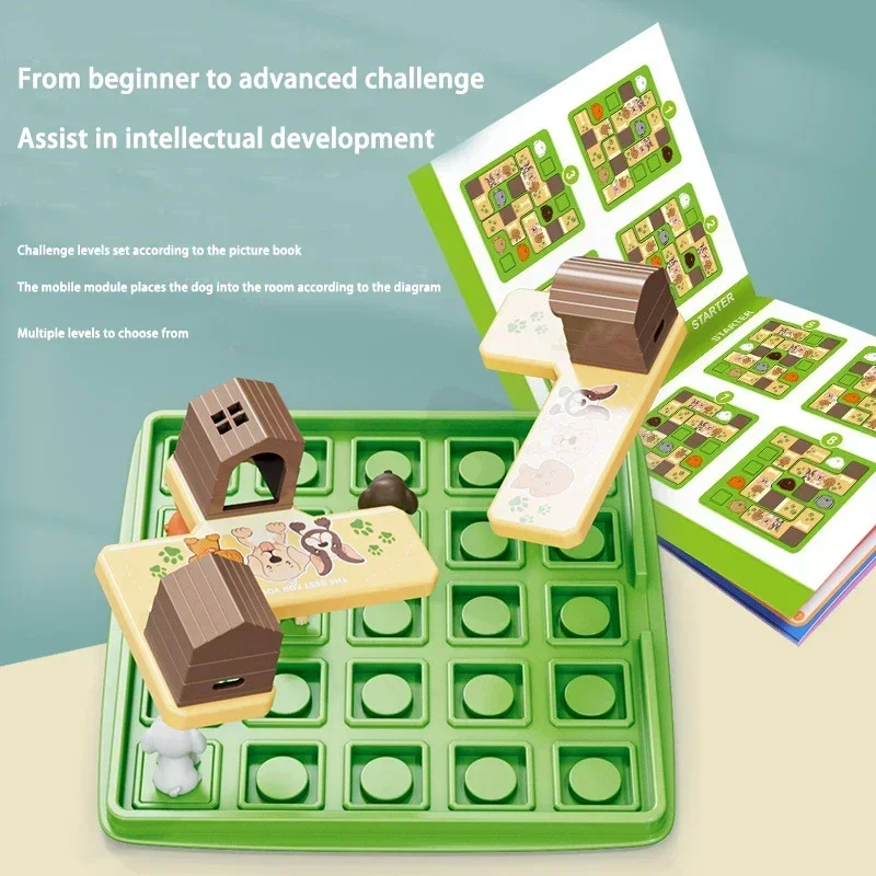 Puzzle Board Game for Kids, Dog Catching Game with Scene Cards, Hands-On Shape Matching Toy for Home Learning and Parent Play