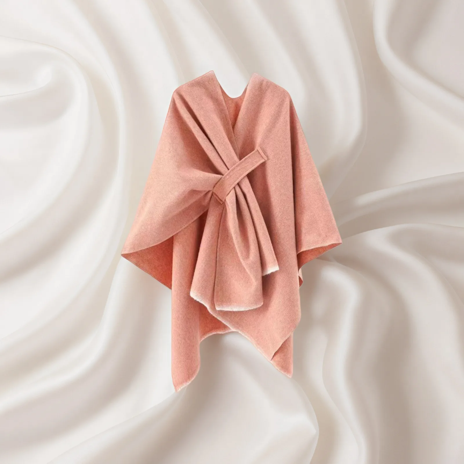 

Light Luxury Solid Color Knit Cape Shawl, Elegant Monochrome Wrap with Ethnic Inspired Fringe