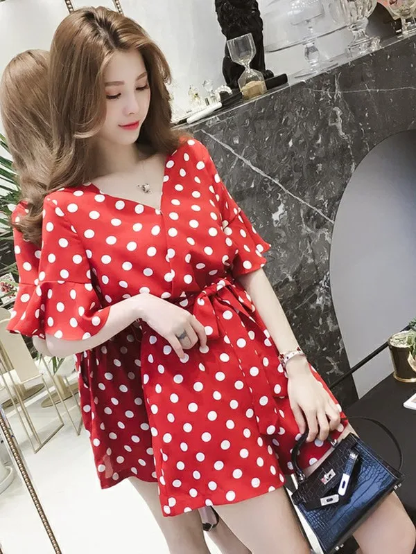 Polka Dot  Summer Kimono for Women High Waist Slim Fit Korean Sle Loose Wide Leg ort Pants Trendy Ensemble