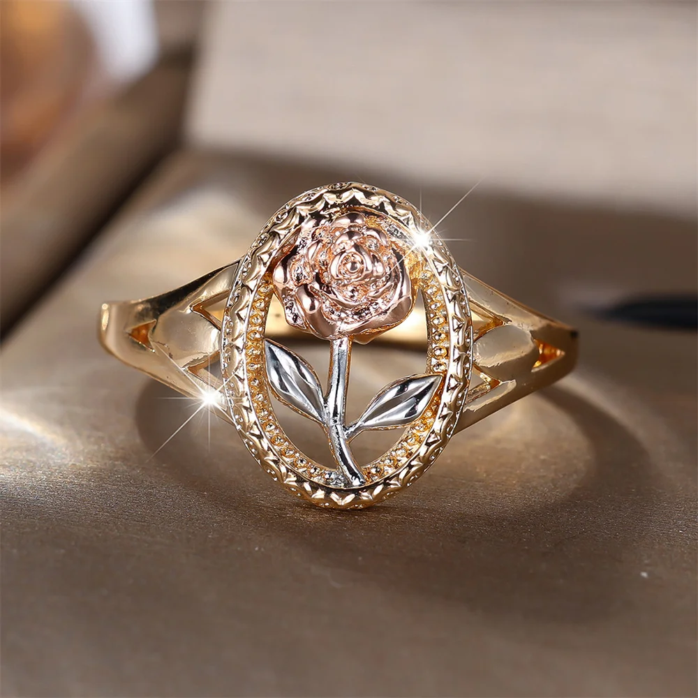 رومانسية زهرة الورد خواتم للنساء خمر ارتفع الذهب والفضة اللون خاتم الخطوبة مجوهرات الزفاف هدايا عيد الحب