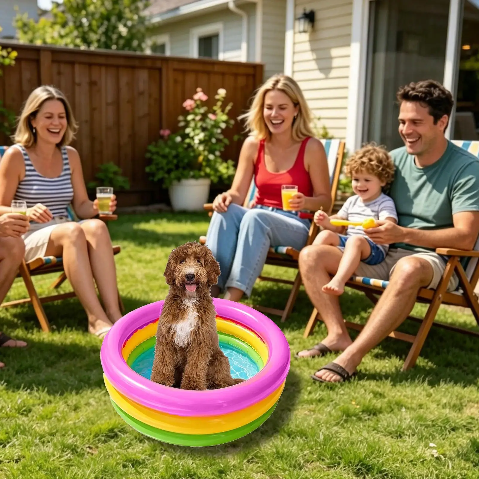 Pool For Dogs 60x25cm Inflatable Rainbow Bath Tub Cat Bathing Foldable Dog Pool For Outdoor Garden Backyard Beach Summer Camping