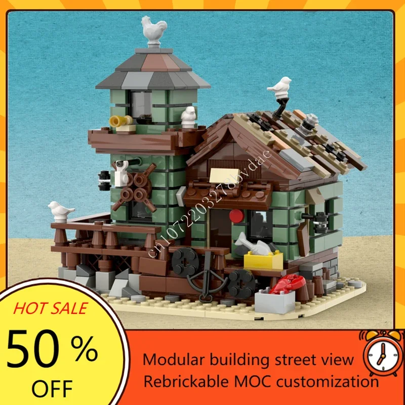 658PCS Micro Fishing Store Modular MOC Creative street view Model Building Blocks Architecture DIY Education Assembly Model Gift
