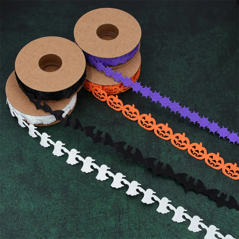 4Pcs 10M 2cm Width Halloween Polyester Ribbon Pumpkin Spider Bat Wrap Gift Fabric Sewing Decoration Garden Packaging Supplies