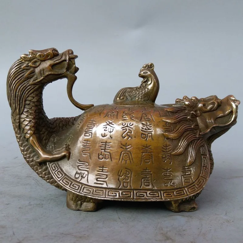 Factory Direct Supply Wholesale Antique Bronze Dragon and Turtle Pot Longevity Turtle Pot Dragon Teapot Home Decorative Crafts O