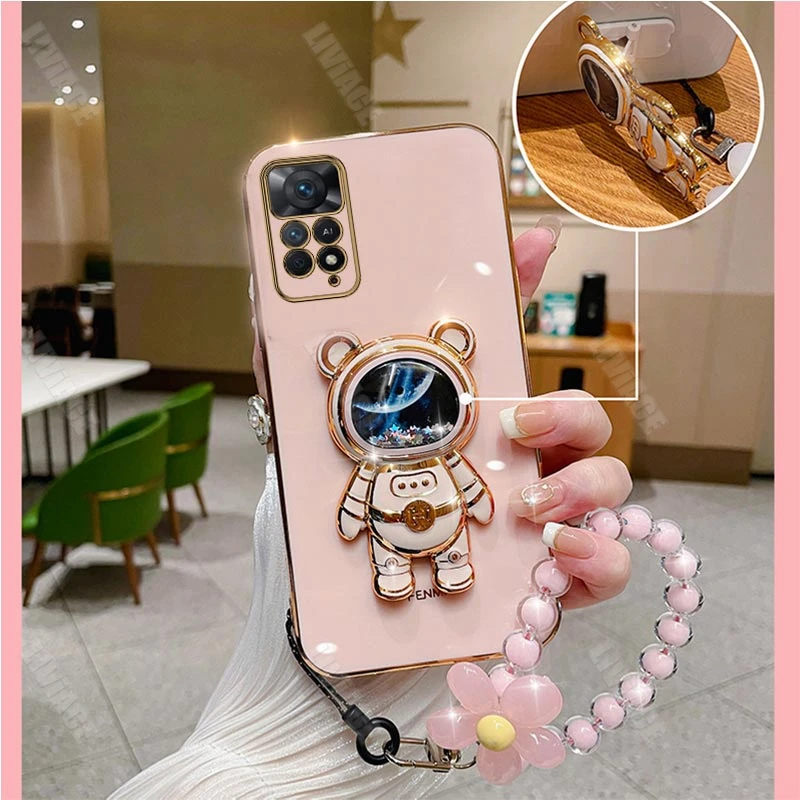 Astronaut Flower Strap phone Case For Xiaomi Redmi Note 11 Pro 12 8 8t 10 9 Pro Max 7 Redmi 9 9A 9T 9C 10C 4G Stand Cover