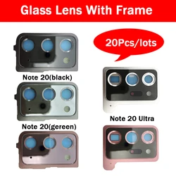 20Pcs，New For Samsung Note 20 Ultra Housing Back Rear Camera Glass Lens With Cover Frame Holder Replacement Parts