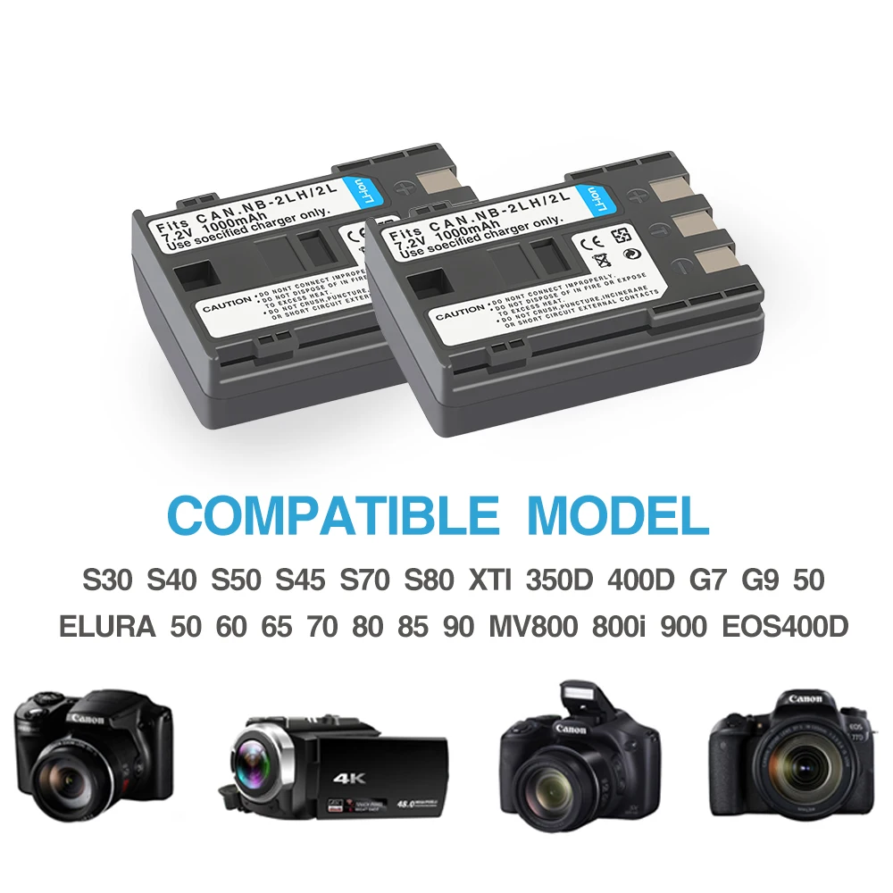 NB-2L NB-2LH batteria per Canon Rebel XT XTi 350D 400D G9 G7 S80 S70S30 1000mAh NB 2L 2LH batteria della fotocamera