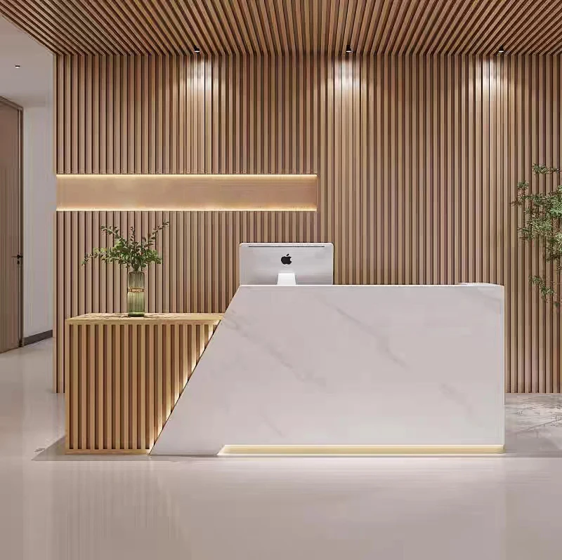 Luxury Wood Beauty Salon Respoke Reception Desks Cashier Counter Office Furniture Company Reception Desk