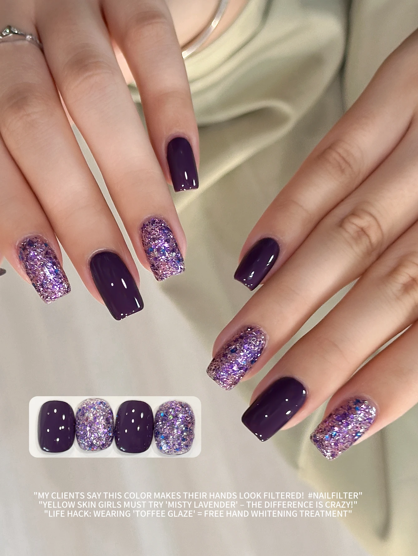 Candy Sequins 08 - Spring and Summer Fashion Nail Art Candy Sequins Solid Color Gel Nail Polish 2-Color Set, with Purple Sequins image 3