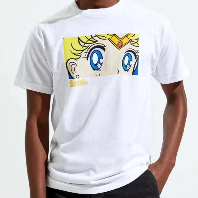 Japanese Anime Sailor Moon Menswear Anime Her Eyes Pattern T-Shirt Summer Y2k Men and Women Streetwear