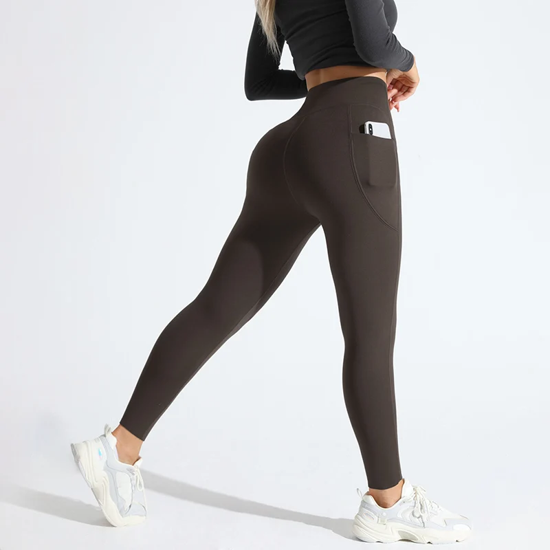 Pantalones de Yoga con bolsillo lateral para mujer, mallas deportivas de entrenamiento para Pilates adelgazantes con sensación desnuda, mallas gruesas de lana para invierno