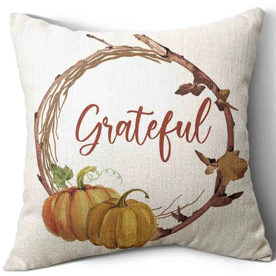 Thanksgiving Maple Leaf Pumpkin Print Pattern Cushion Cover Home Living Room Sofa Decoration Pillow  45x45cm