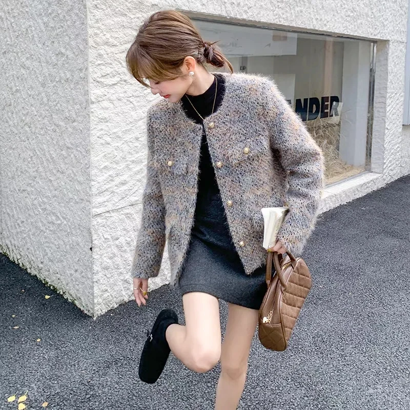 

2025 New Autumn Thiened ort Outerwear Women's Fraance Sle Ladylike Top for Petite Ladies Faionable Ele