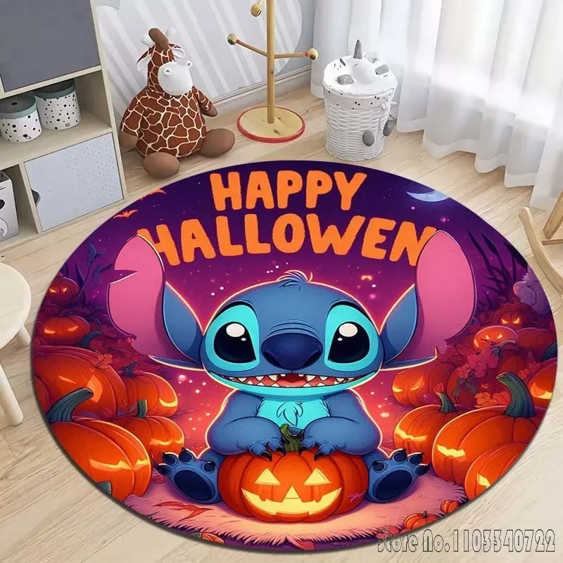 ฮาโลวีน Stitch พิมพ์รอบพรมห้องนั่งเล่นโซฟาตารางสัตว์เลี้ยงขนาดใหญ่พรมกลมนุ่ม Home Decor วันหยุดของขวัญ