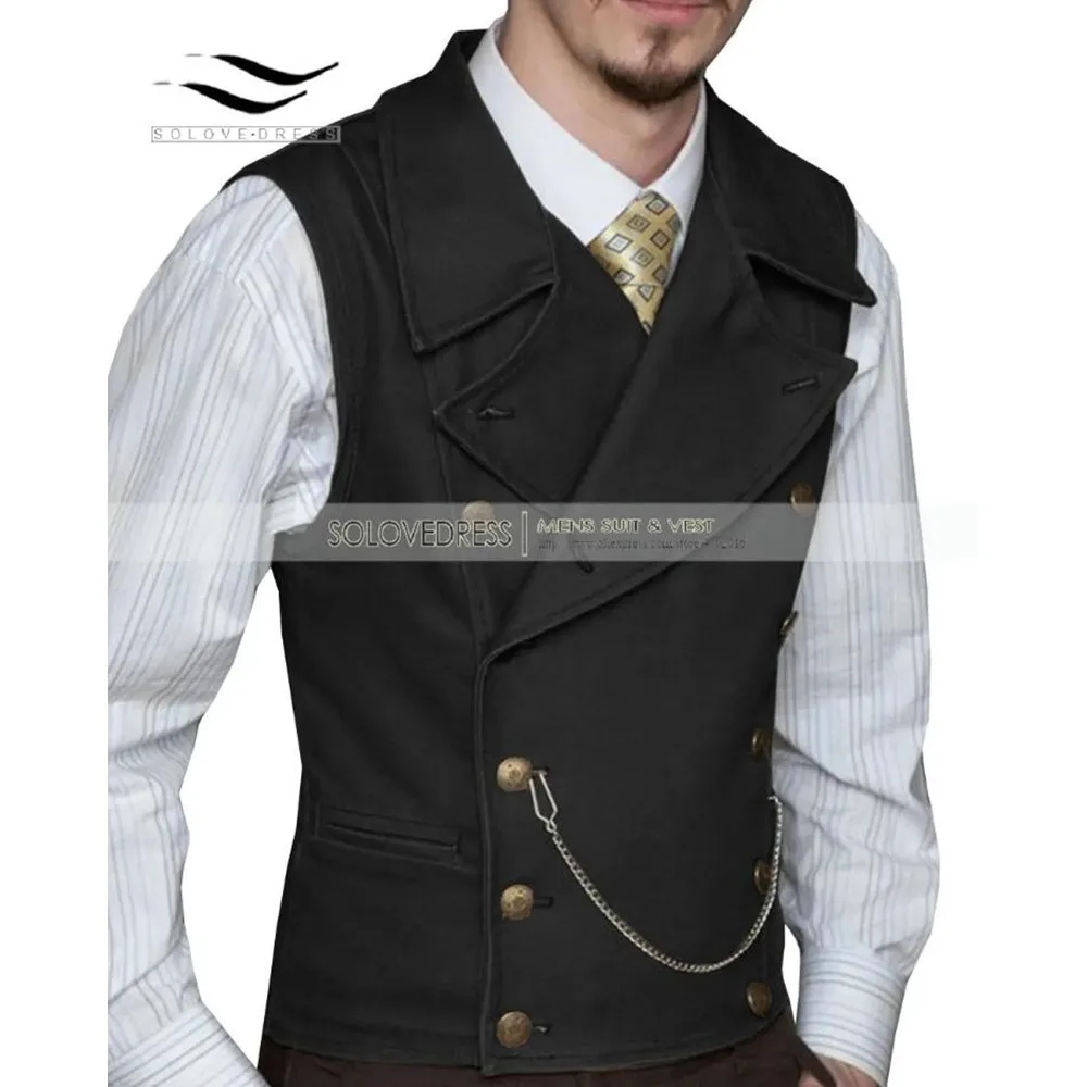 Mens Suit Suede Double Breasted Vest Classic Groomsmen Wedding Waistcoat Leather Big Lapel