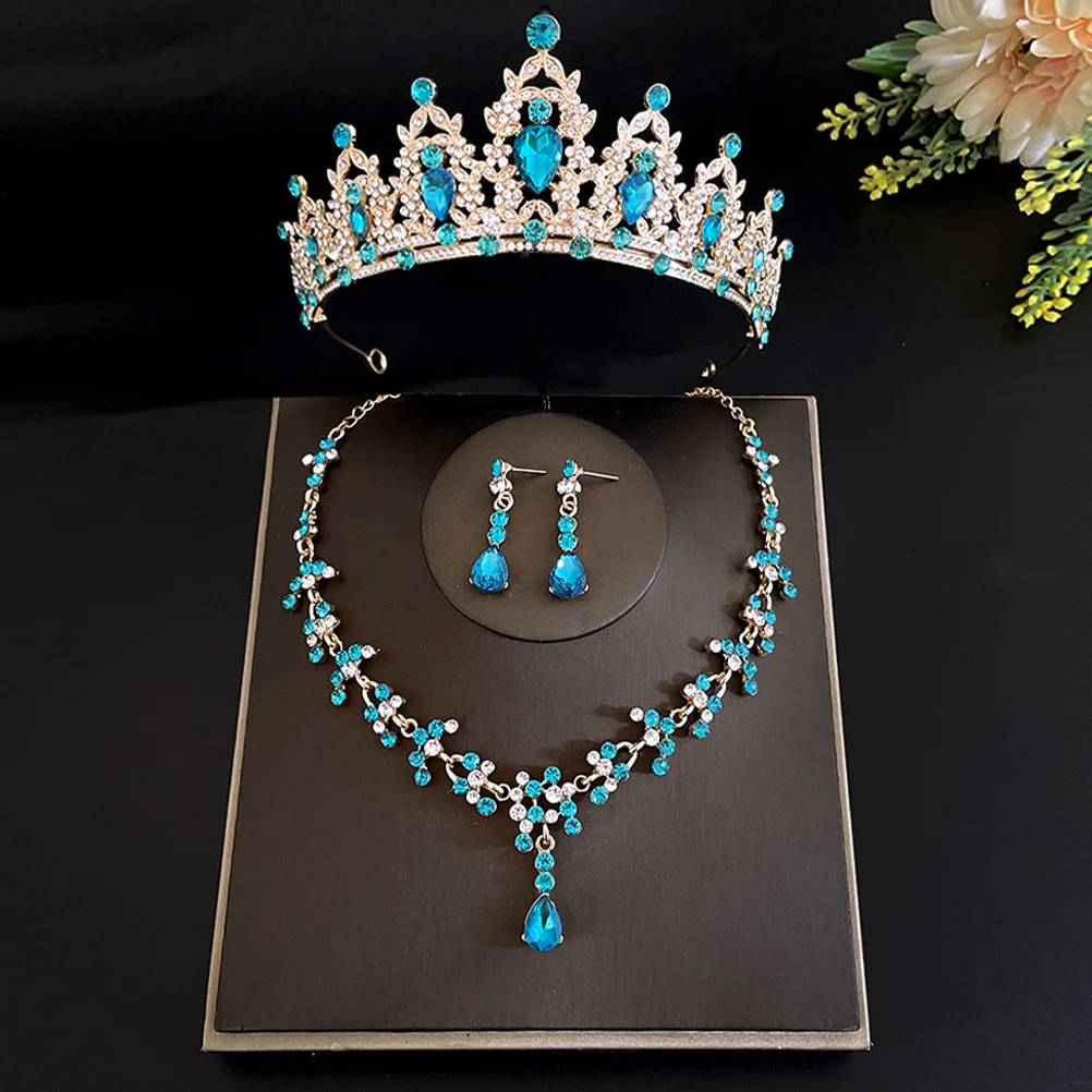 

1Set Bridal Wedding Jewelry Tiara Necklace Earrings Elegant Crystal Accessories for Bride Wedding Party Banquet