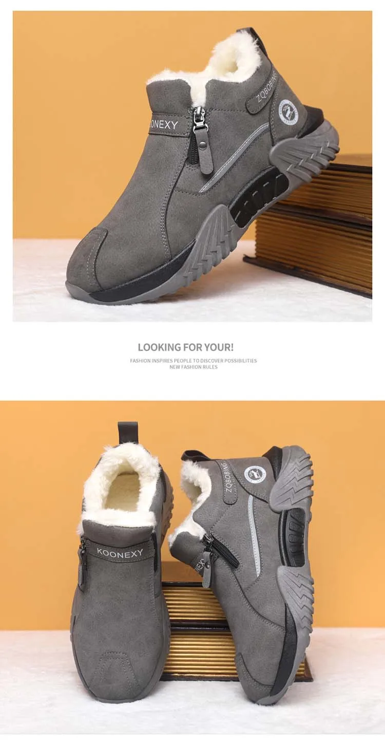 Herren Fleece-gefütterte Warme Freizeitschuhe, Herrenstiefel Winter-Schneestiefel, Fleece-gefüttert, Rutschfest und Langlebig, Isoliert mit Baumwolle – Detail 6