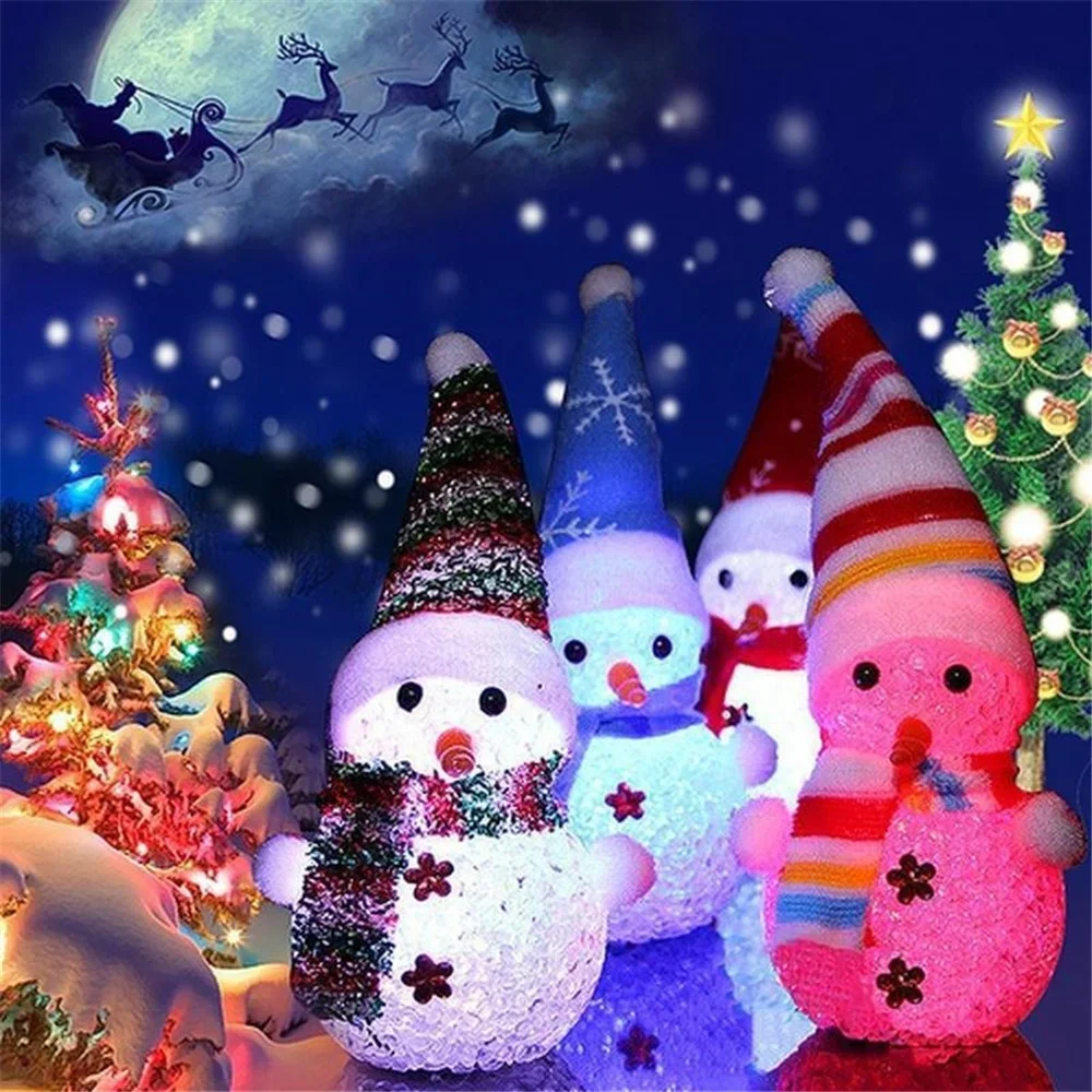 Gift LED Crystal Snowman Night Lights Colorful Eye-lantern Snowman LED Light Christmas Ornament Party Home House Decoration Gift