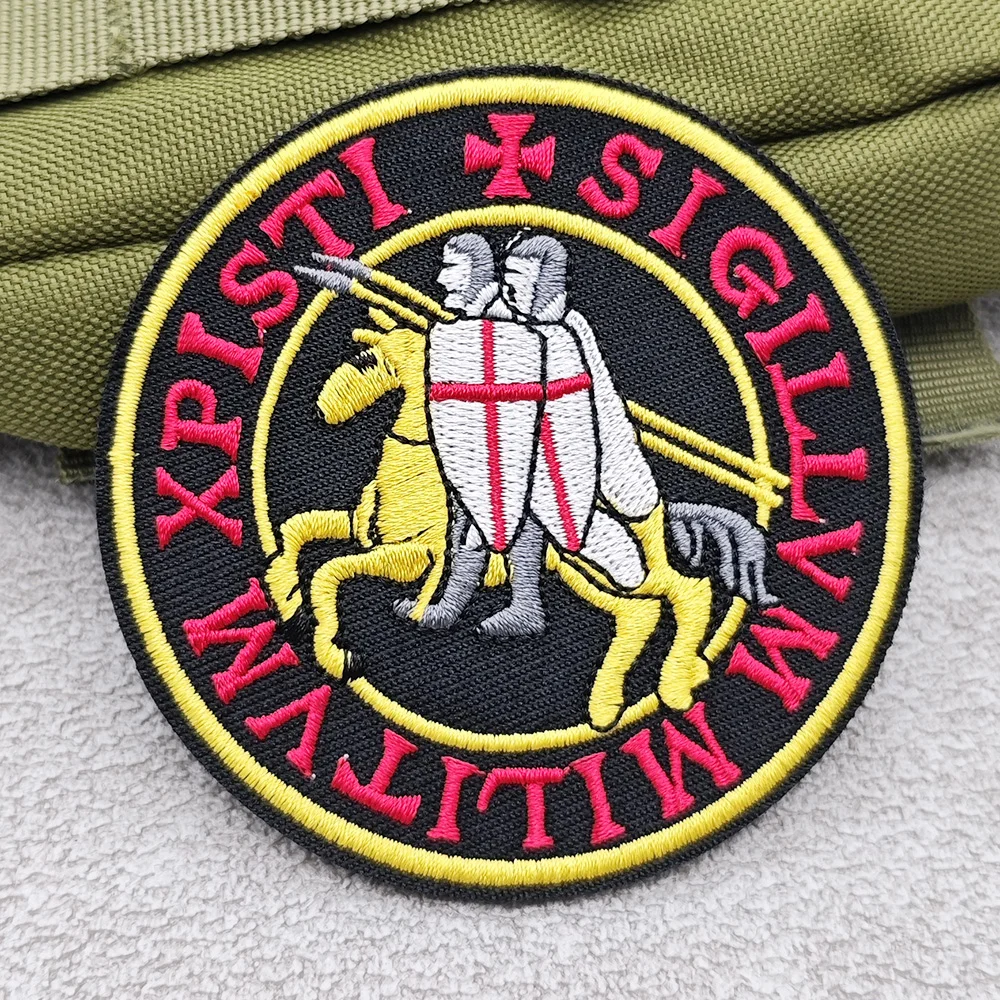 Knights Templar Emblem Embroidered Patch Hook And Loop, Tactical Military Morale Badge DIY For Backpack Armband Jacket Vest Hat