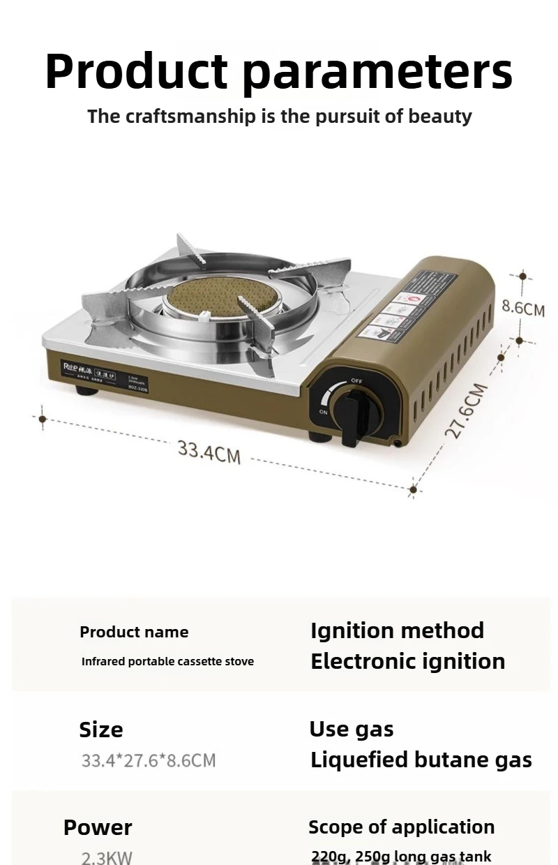 Estufa de casete BDZ-330B, estufa de gas portátil para el hogar, acampar al aire libre, a prueba de viento, no recoger utensilios de cocina