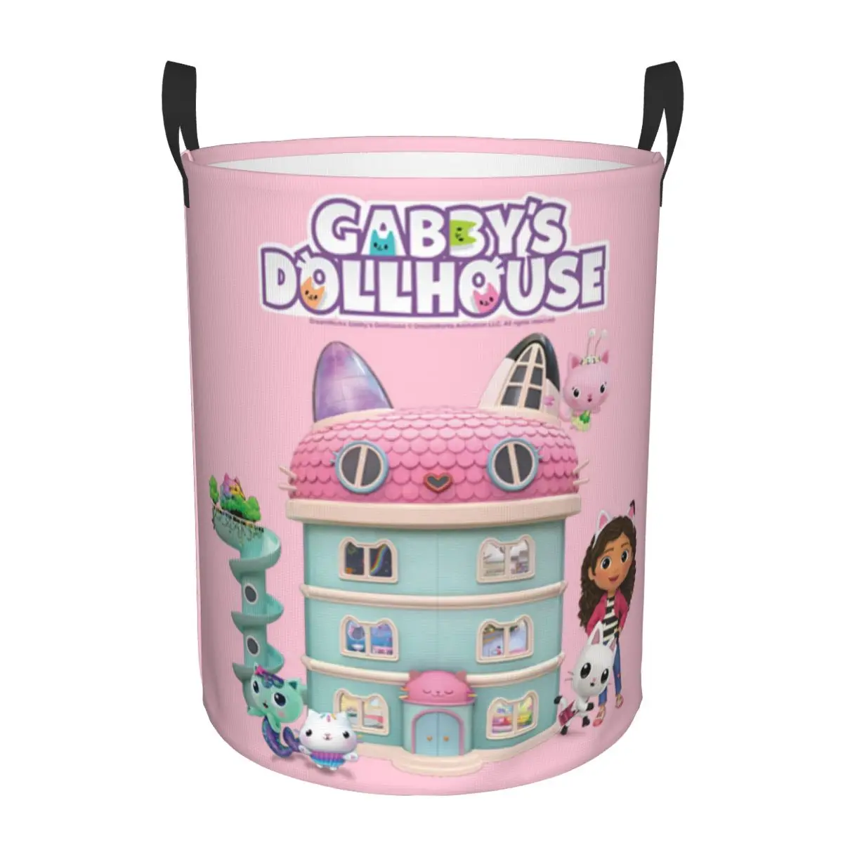 Custom Gabbys Dollhouse Laundry Basket Collapsible Mercat Cat Clothes Hamper for Baby Kids Toys Storage Bag