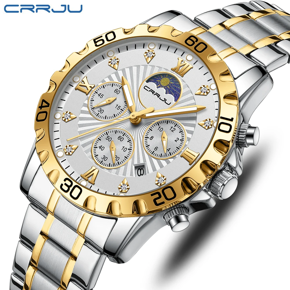 Men's Stainless Steel Chronograph Watch, Analog Quartz Watch, Luxury Waterproof Date Diamond Roman Arabic Numerals Dial Dress