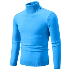 Suéter de punto para hombre, jersey de fondo, cuello alto informal, suéter versátil de Color sólido, moda de otoño e invierno, nuevo