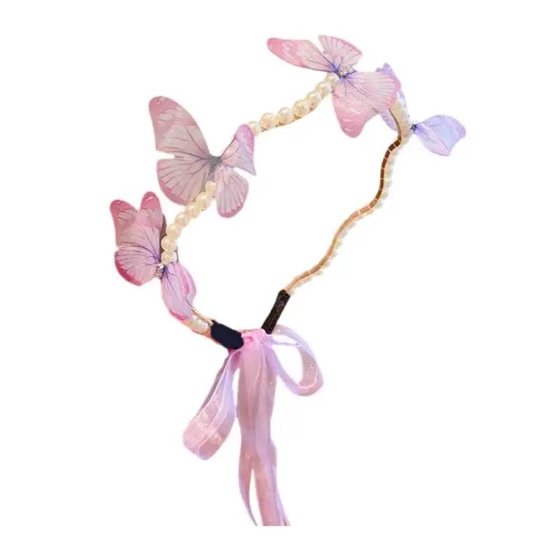 

P9FE Luxurious Crowns Hair Hoop Butterfly Birthday Party Elegant Pageant Water Drop Pearls Girl Wedding Costume Headwear
