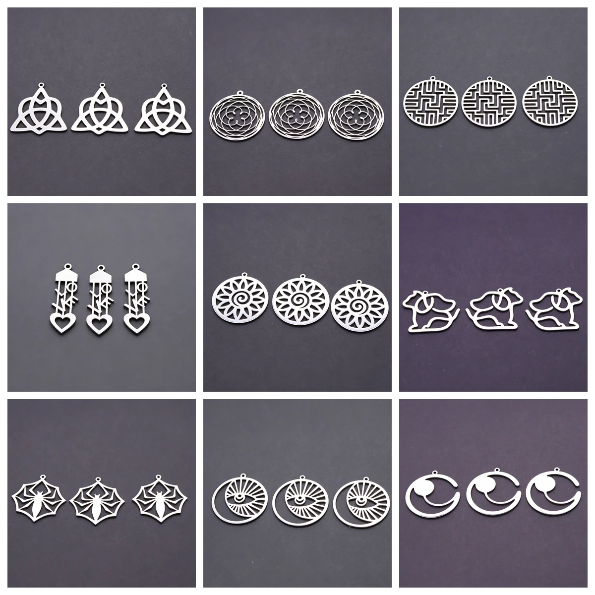 3pcs Heart Celtic Knot Spider Daisy Flower Stainless Steel Pendant Charms For Jewelry Making Necklace Earrings DIY Accessories