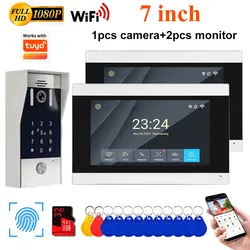 New WiFi 1080P Video Doorbell 4 Wires 7 inch Doorphone Smart Home Intercom System Fingerprint 5in1 Unlock 1V1 1V2 2V1 Optional