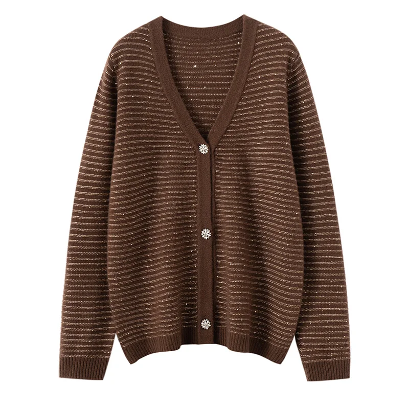 Women's  Pure Cashmere Cardigan Sweater Autumn Winter Thick Warm V-Neck  Soild  Comfort  Daily  Knit  Basic Single Breast Jacket