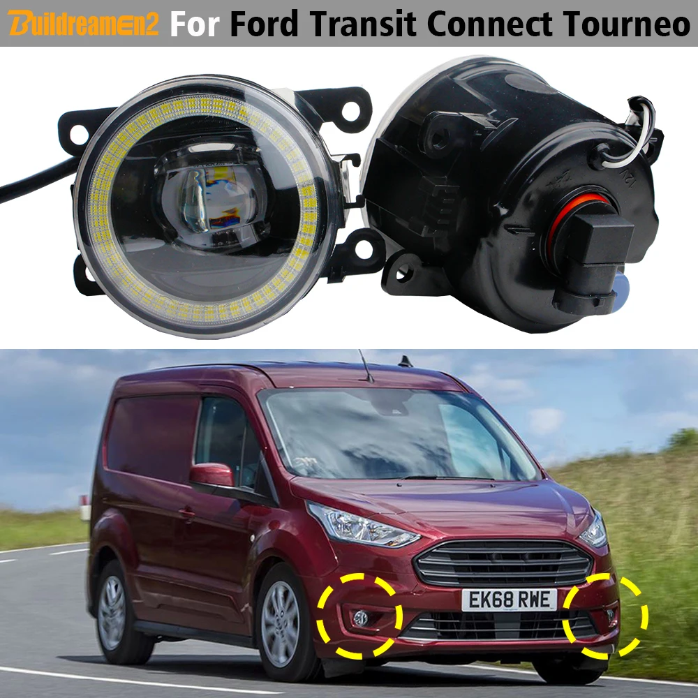 

1 Pair 30W Angel Eye LED Lens Fog Light For Ford Transit Connect Tourneo Car Front Bumper Fog Daytime Running Lamp DRL 6000LM