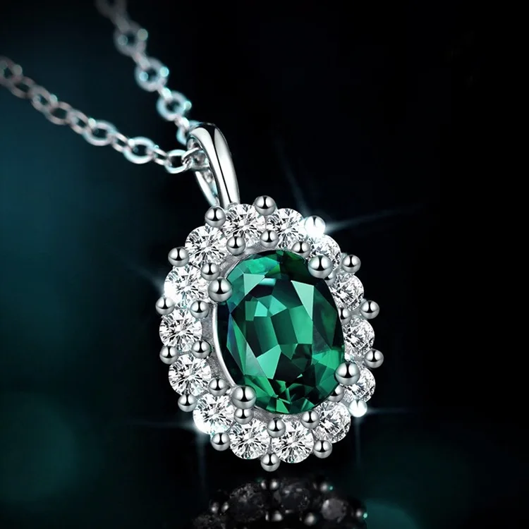 

PT950 platinum necklace cultured emerald egg-shaped pendant green special-shaped palace clavicle chain oval 1.5 carat