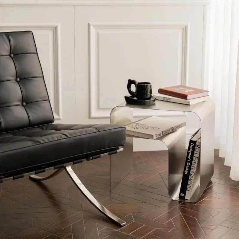 MOMO Antique Minimalist Stainless Steel Bedside Table Side Table Integrally Molded Storage Cabinet Coffee Table Vintage Bauhaus