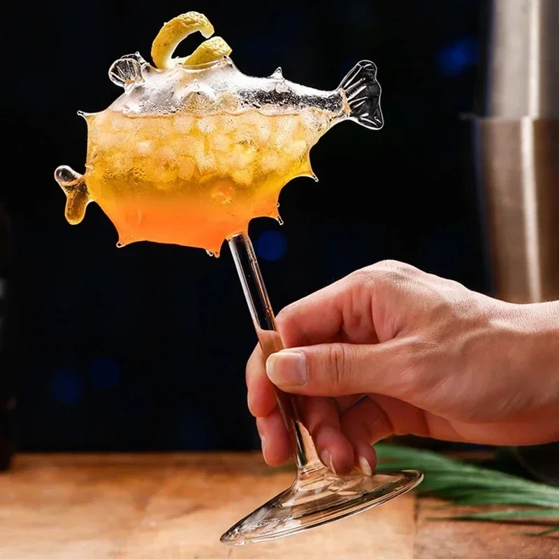 Cute Cocktail Glass Porcupine Fish Shape Goblet Glass Thorn Fish-Shaped Cup Bar Ktv Nightclub Wedding Party Birthday Gift