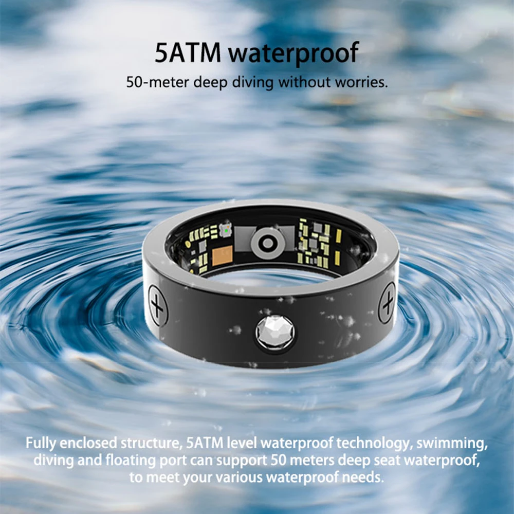 Anello intelligente avanzato per il monitoraggio della salute della frequenza cardiaca, dell'ossigeno nel sangue, il monitor del sonno, impermeabile 5 ATM, fitness unisex indossabile