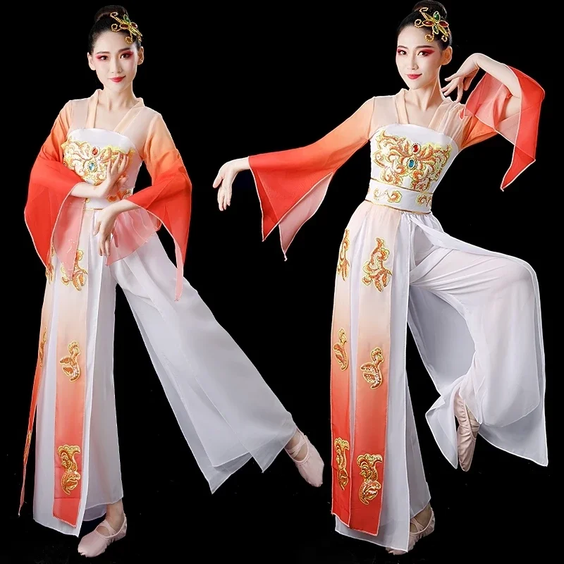 Traje de dança clássica feminina estilo chinês, fato de dança quadrado, roupa de dança moderna, piaoyi novo, 2024