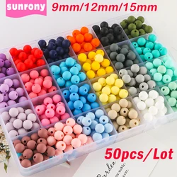 Perles Rondes en Silicone de 9/12/15mm, Accessoires pour Fabrication de Bijoux, Bracelets, Porte-Clés, Colliers, DIY, 50 Pièces/Lot