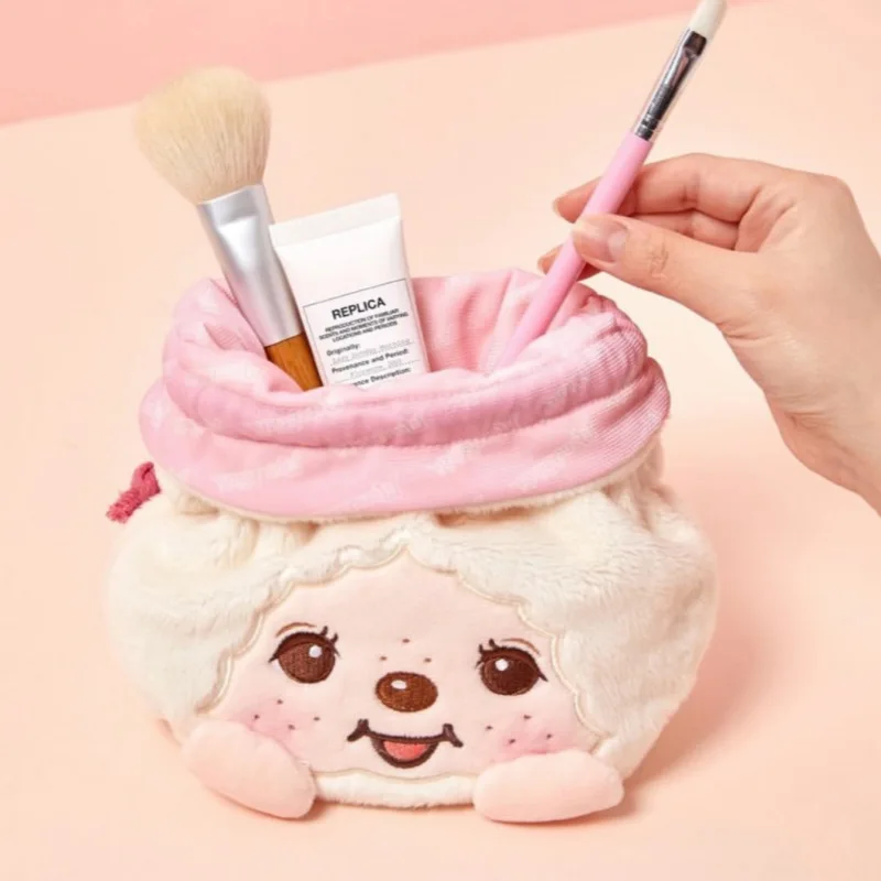 Kawaii Monchhichi Serie Kordelzugbeutel Niedliche Cartoon-Figur Kreativität Tragbare Bestickte Aufbewahrungstasche Damen Make-up-Tasche – Detail 4