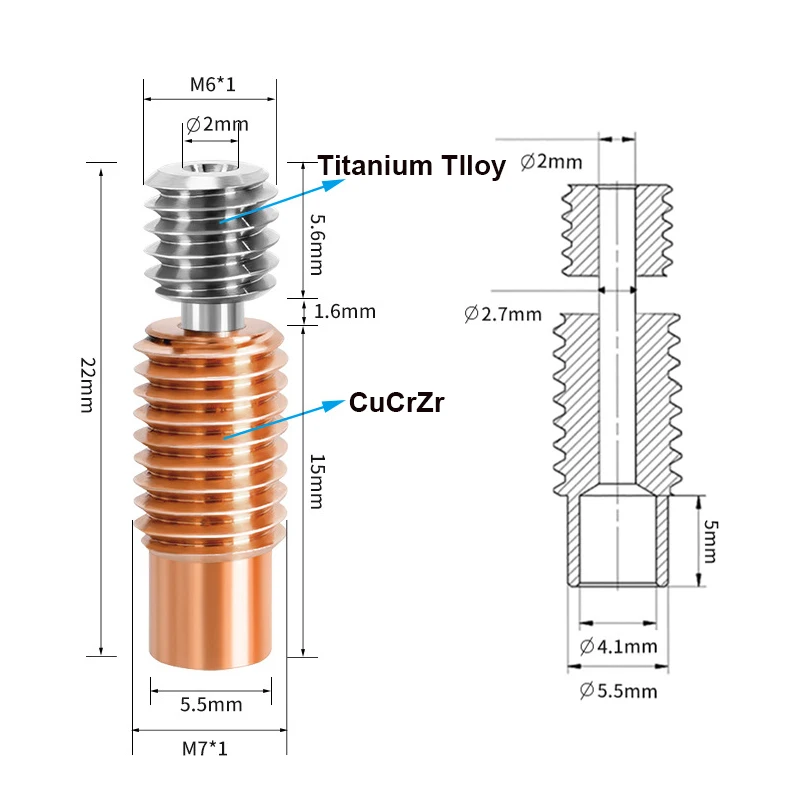 High Quality MK8 Throat Hotend E3D V6 Bimetal Heatbreak 3D Printer Parts Plated Copper Heat Break For 1.75mm Filament view 3