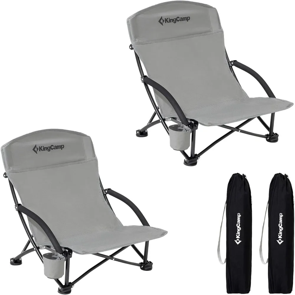 

Low Folding Beach Chairs for Adults,Portable Lightweight Lowback Sling Chair with Headrest,Cup Holder,Carry Bag Armrest