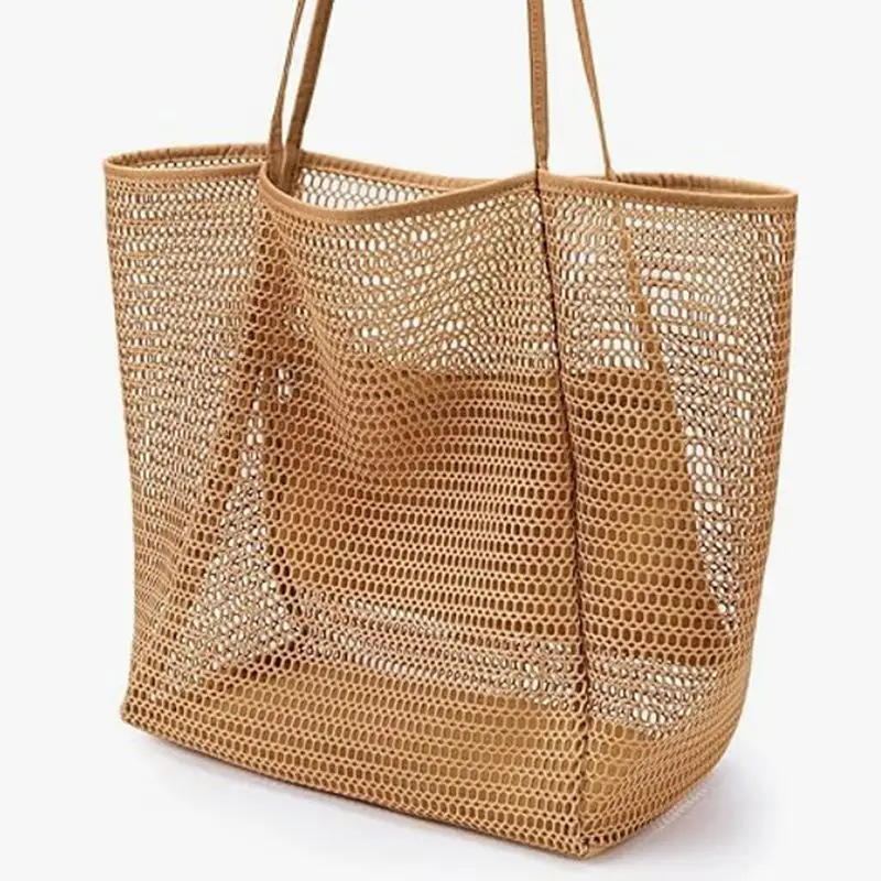 Foldable Mesh Shoulder Bag Breathable Large Storage  Portable Shopping Tote For Vacation Travel Casual Daily Carry