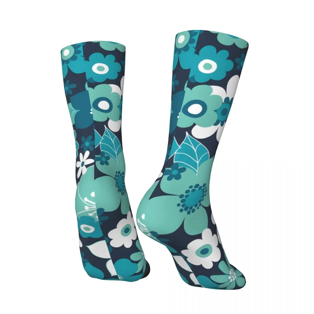 Vintage Sunshine Garden - Teal, White And Turquoise - Retro 1960S 1970S Inspired Floral By Cecca Designs Men's compression Socks