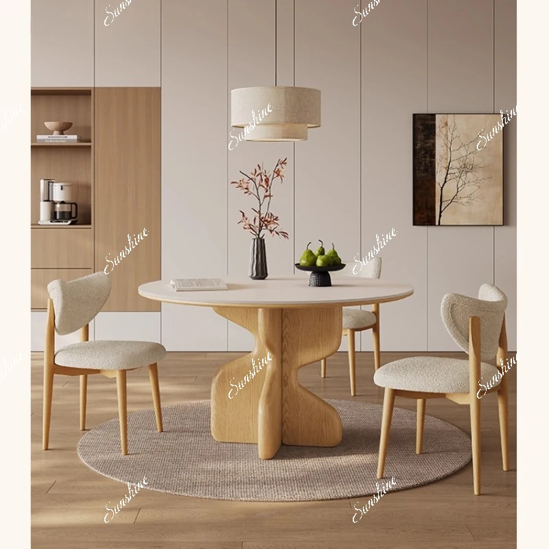 

Solid wood, small household, matte white slate dining table, simple and modern